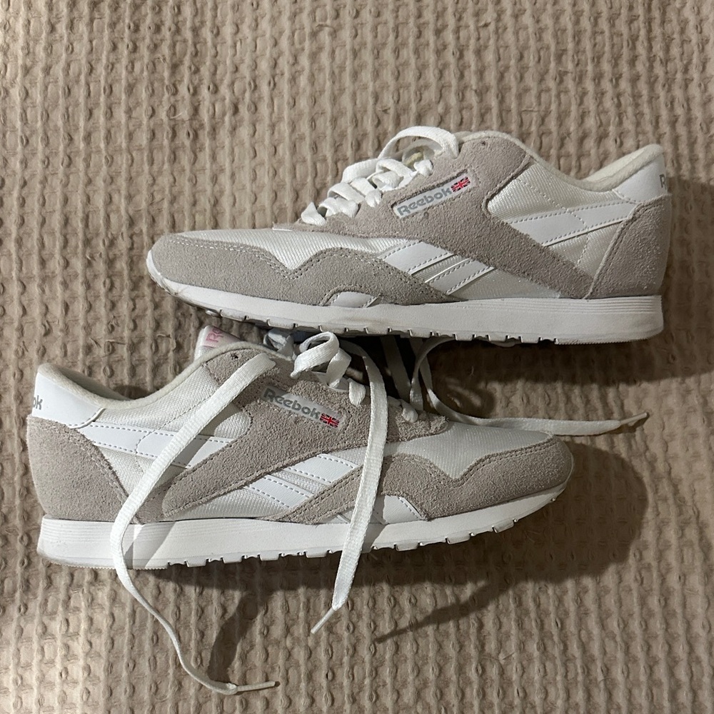 Reebok Classic White and Tan Sneakers